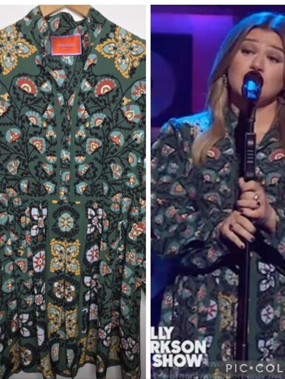 La DoubleJ Shorty Dress M IT 42 Green Suzani Floral Silk Kelly Clarkson Show Wor
